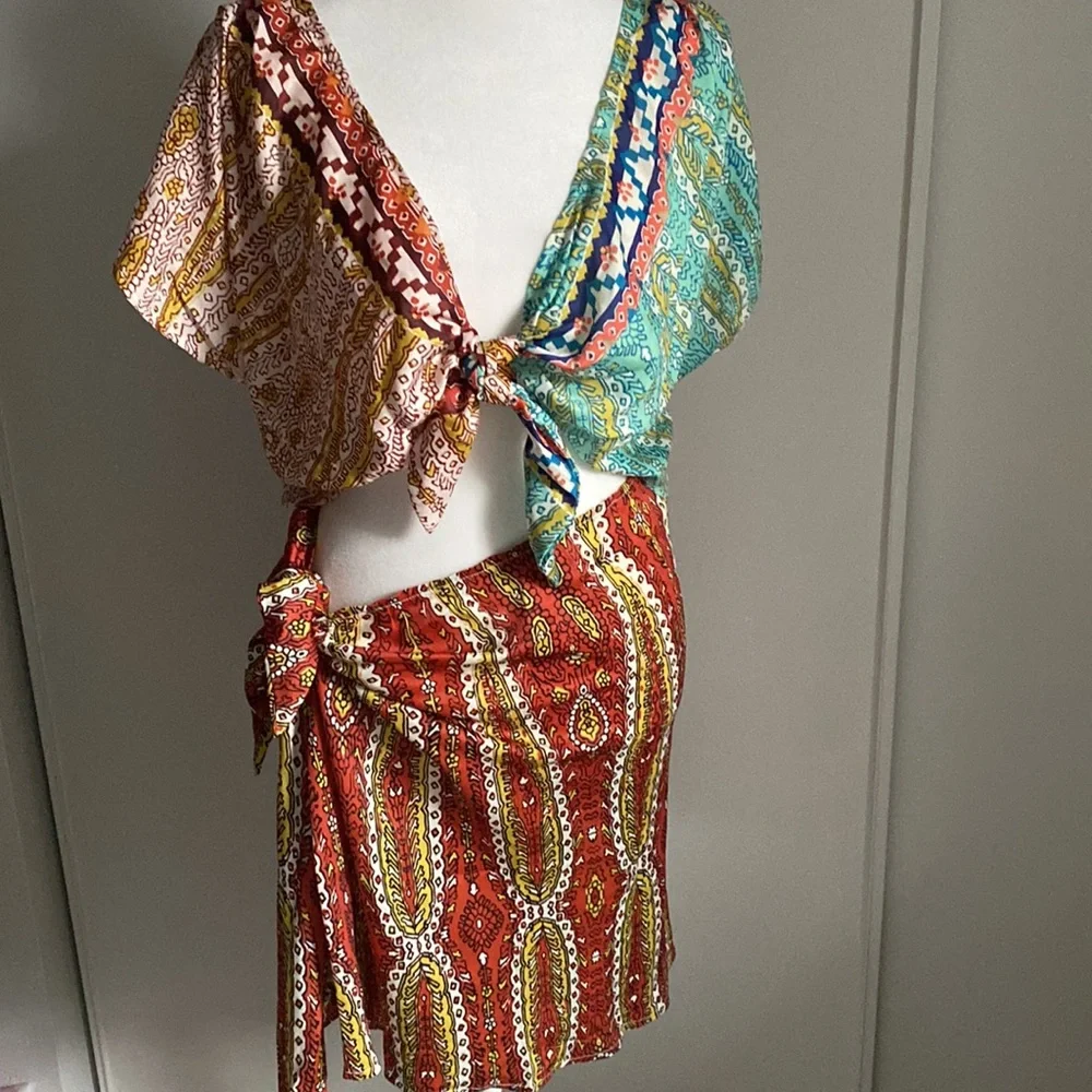 New Anthropologie Women’s 2 Piece Boho Resort Summer Skirt Crop Top Cover Up Set - Picture 8 of 8